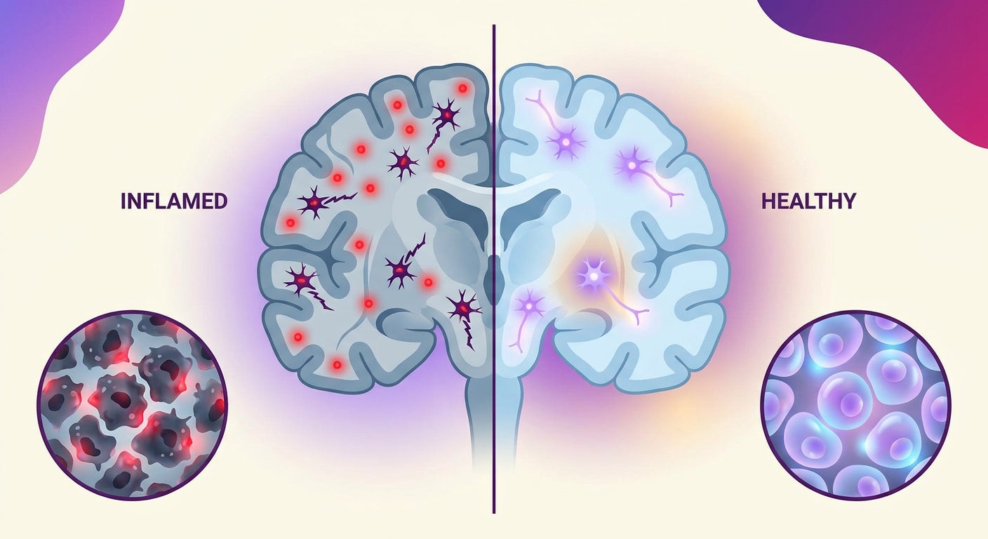 Side-by-side comparison of inflamed brain tissue versus healthy brain tissue