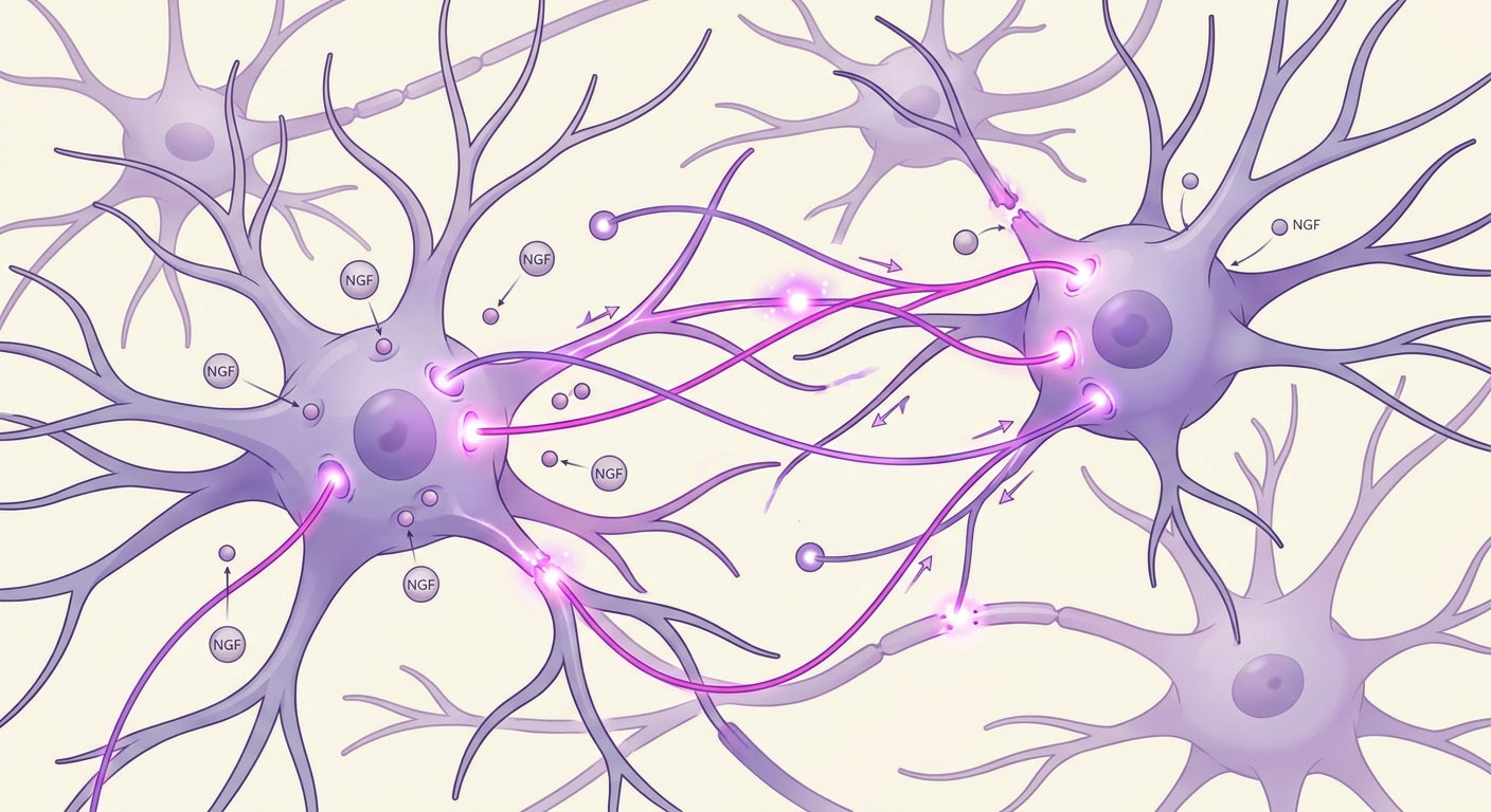 Neurons growing new synaptic connections via Nerve Growth Factor