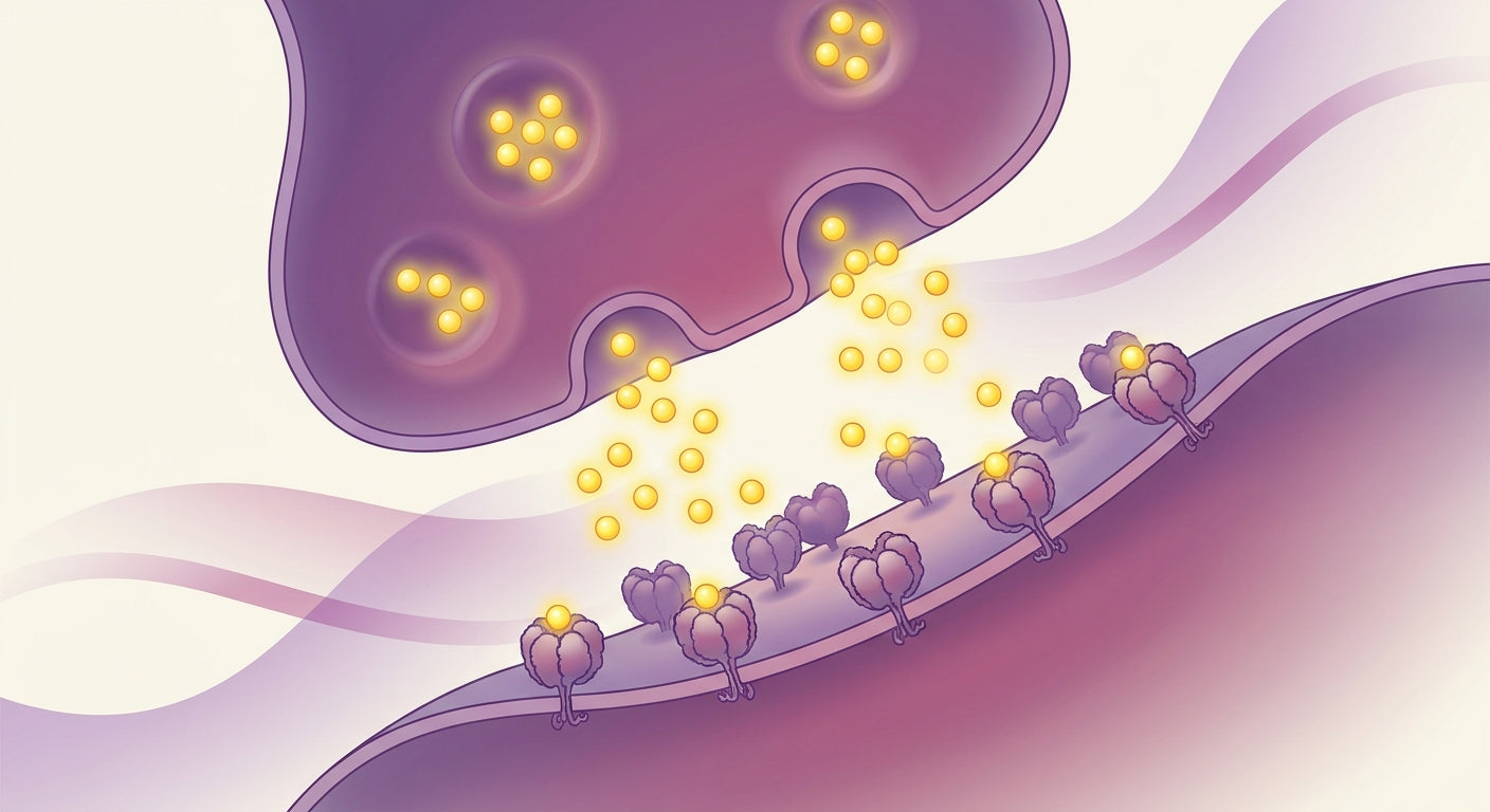 Microscopic illustration of dopamine molecules crossing the synaptic gap between neurons